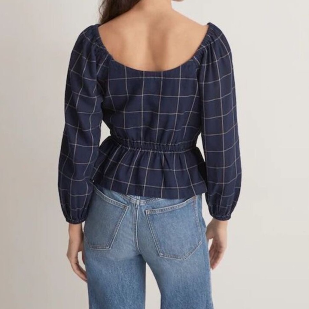 Madewell Scoopneck Peplum Top Womens Large Windowpane Preppy Boho Peasant NWT - Picture 6 of 13